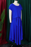 Red Elegant Solid Patchwork Flounce O Neck Short Sleeve Two Pieces(With Belt)
