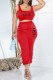 Red Street Print Letter U Neck Sleeveless Two Pieces