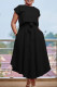 Black Elegant Solid Patchwork Flounce O Neck Short Sleeve Two Pieces(With Belt)