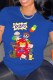 Blue Casual Character Print Letter O Neck T-Shirts