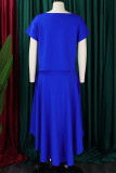 Red Elegant Solid Patchwork Flounce O Neck Short Sleeve Two Pieces(With Belt)