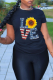 Black Casual Street Print Patchwork T-Shirts