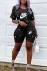 Black Casual Print Letter O Neck Short Sleeve Two Pieces
