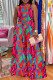 Red Green Casual Vacation Simplicity Floral Vests Printing Square Collar Straight Jumpsuits