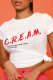 White Casual Daily Print Patchwork Letter O Neck T-Shirts