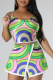 Green Casual Print Patchwork Frenulum Slit Spaghetti Strap Sleeveless Two Pieces