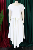 Red Elegant Solid Patchwork Flounce O Neck Short Sleeve Two Pieces(With Belt)