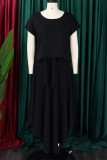 Red Elegant Solid Patchwork Flounce O Neck Short Sleeve Two Pieces(With Belt)