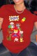 Red Casual Character Print Letter O Neck T-Shirts