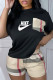 Black Casual Print Patchwork Letter O Neck Short Sleeve Two Pieces