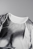 Yellow Sexy Street Daily Print O Neck Mid Waist Tops