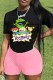 Pink Casual Character Print Letter O Neck Short Sleeve Two Pieces