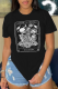 Black Street Basis Print Skull Patchwork O Neck T-Shirts