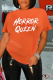 Orange Street Print Patchwork Letter O Neck T-Shirts