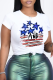 White Casual Sportswear Print Patchwork Letter O Neck T-Shirts