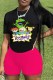 Rose Red Casual Character Print Letter O Neck Short Sleeve Two Pieces