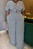 White Casual Simplicity Mixed Printing Printing V Neck Short Sleeve Two Pieces