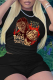 Black Street Vintage Print Patchwork O Neck T-Shirts