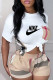 White Casual Print Patchwork Letter O Neck Short Sleeve Two Pieces