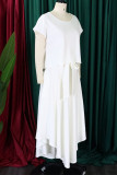 Red Elegant Solid Patchwork Flounce O Neck Short Sleeve Two Pieces(With Belt)