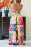 Colour Casual Daily Simplicity Mixed Printing Printing Contrast Straight Jumpsuits