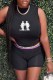 Black Casual Street Print Patchwork Letter O Neck Sleeveless Two Pieces