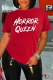 Red Street Print Patchwork Letter O Neck T-Shirts