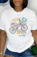 White Casual Daily Print Patchwork O Neck T-Shirts