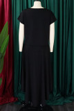 Red Elegant Solid Patchwork Flounce O Neck Short Sleeve Two Pieces(With Belt)