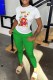 Green Casual Character Print Letter O Neck Short Sleeve Two Pieces