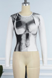 Yellow Sexy Street Daily Print O Neck Mid Waist Tops