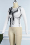 Yellow Sexy Street Daily Print O Neck Mid Waist Tops