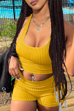 Rose Red Casual Solid Patchwork U Neck Sleeveless Two Pieces
