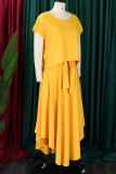 Red Elegant Solid Patchwork Flounce O Neck Short Sleeve Two Pieces(With Belt)