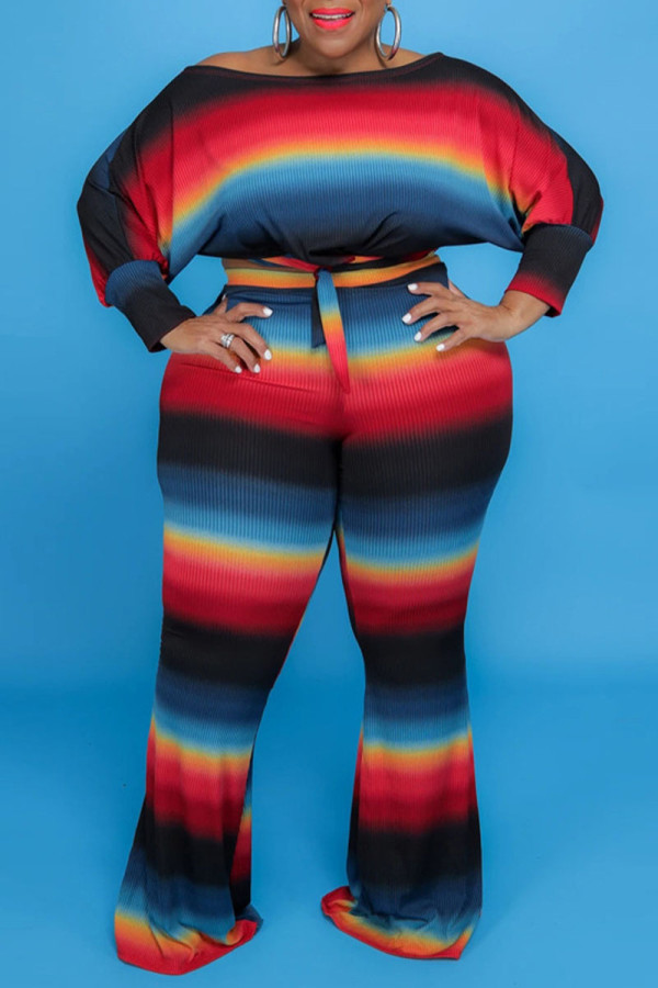 Black Casual Striped Patchwork Frenulum O Neck Long Sleeve Two Pieces
