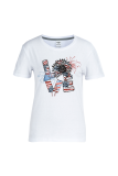 Red Street Simplicity Print Patchwork O Neck T-Shirts