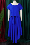 Red Elegant Solid Patchwork Flounce O Neck Short Sleeve Two Pieces(With Belt)