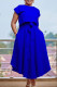 Blue Elegant Solid Patchwork Flounce O Neck Short Sleeve Two Pieces(With Belt)