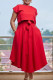 Red Elegant Solid Patchwork Flounce O Neck Short Sleeve Two Pieces(With Belt)