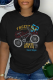 Black Casual Daily Print Patchwork O Neck T-Shirts