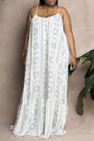 Blue Sexy Casual Print Backless Spaghetti Strap Long Dress Dresses