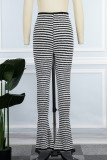 Black Casual Striped Patchwork Skinny High Waist Conventional Patchwork Trousers