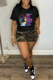 White Casual Print Basic O Neck T-Shirts