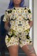 Multicolor Casual Print Basic O Neck Short Sleeve Two Pieces