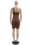 Red Sexy Patchwork Hot Drilling Backless Oblique Collar Sleeveless Dress Dresses