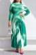 Green Casual Print Patchwork Fold Half A Turtleneck Long Sleeve Two Pieces
