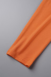 Orange Sexy Casual Solid Hollowed Out Backless V Neck Skinny Jumpsuits