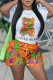 Orange Casual Print Basic O Neck Short Sleeve Two Pieces