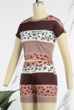 Multicolor Casual Print Patchwork O Neck Short Sleeve Two Pieces