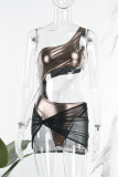 Silver Sexy Solid Hollowed Out Backless Swimwears